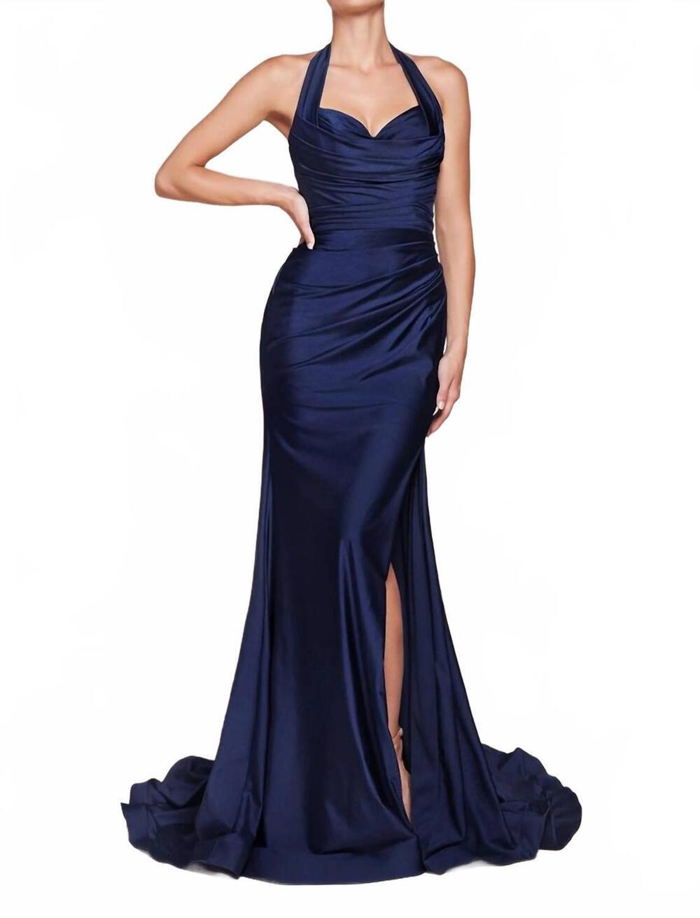NEW LADIVINE halter luxe jersey gown in navy